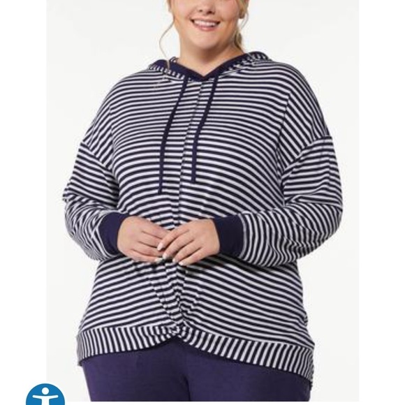 Live Well Tops - Live Well- Navy & White Striped Hooded Top-Twist Front-Lightweight WM SZ XL- NWT